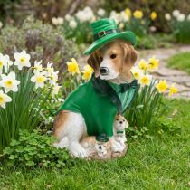 Artículo Beagle con sombrero Día de San Patricio Perro con traje Decoración de jardín Hound H24.5cm