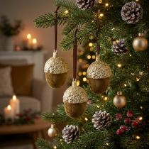 Artículo Bellotas para colgar, Adviento, decoración de árbol, decoración de otoño H6,5cm Ø4cm 6 uds.