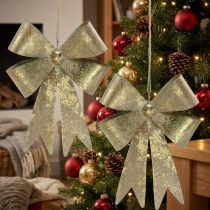 Artículo Lazos de metal, colgante de Navidad, decoración de Adviento dorado, aspecto antiguo Al18cm An12.5cm 2ud