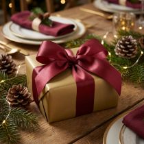 Artículo Cinta de regalo cinta decorativa tafetán burdeos 40mm 50m