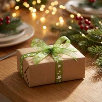 Artículo Cinta de navidad organza verde con estrella 10mm 20m