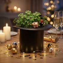 Artículo Cilindro negro, jardinera, decoración de Año Nuevo, jardinera, sombrero de mago H16cm