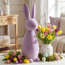 Artículo Conejito de Pascua decorativo, flocado en lila y morado, 69 cm de alto