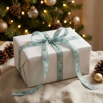 Artículo Cinta Navidad, cinta de regalo patrón de estrella azul 15mm 20m