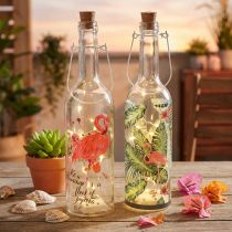 Artículo Botella decorativa con luz LED de flamenco de 37,5 cm, luz blanca cálida, 2 unidades