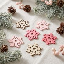 Artículo Mezcla de copos de nieve rosa, rosa, natural Ø2cm 144 piezas