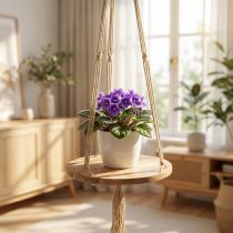 Artículo Columpio para plantas, bandeja de flores en una cuerda, cesta colgante con macramé Ø34cm L84cm