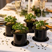 Artículo Cilindro decorativo, decoración de Año Nuevo, sombrero para plantar, jardinera de Año Nuevo, negro, alto 5 cm, largo 8 cm, 20 piezas
