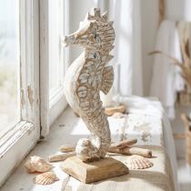 Artículo Caballito de mar Deco Madera blanca Decoración marinera Figura decorativa H38cm