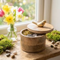 Artículo Joyero con pájaro, muelle, caja decorativa de madera de mango, madera natural natural, dorado H11cm Ø12cm