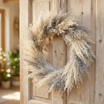 Artículo Corona de hierba de la pampa seca, decoración bohemia para puerta, flores secas naturales, Ø31 cm, corona de pared