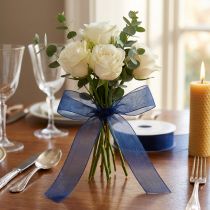 Artículo Cinta de organza cinta de regalo cinta azul oscuro orillo azul 15mm 50m