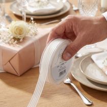 Artículo Cinta de organza a rayas, cinta de regalo, blanca, 15 mm, 20 m