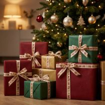 Artículo Cinta navideña “Ho Ho Ho” cinta de regalo beige 15mm 15m