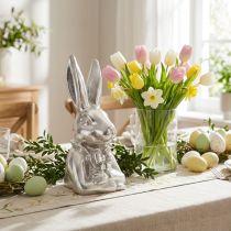 Artículo Busto decorativo de conejito de Pascua de cerámica plateada, altura 23 cm