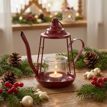 Artículo Portavelas farol de cristal jarra de metal rojo Al. 22 cm