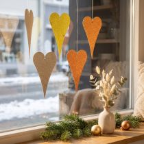 Artículo Decoración colgante ventana corazones de metal, corazones decorativos para colgar beige/amarillo/naranja H10cm 6pcs