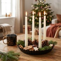 Artículo Portavelas de metal con forma de pastel – Negro, Ø 24 cm – Elegante decoración de mesa para 4 velas – 2 piezas