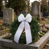 Artículo Cinta de muaré blanca con borde de perla y ribete de tafetán, cinta decorativa, cinta de luto, ancho 100 mm, largo 25 m