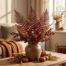 Artículo Helecho decorativo de montaña hojas secas rojo vino 50cm 20uds