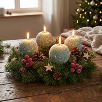 Artículo Juego de 4 velas de bola verde de 8 cm con purpurina para decoración navideña, velas de Adviento