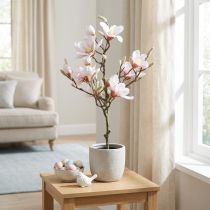 Artículo Árbol de magnolia artificial rosa de 74 cm, decoración con flores artificiales