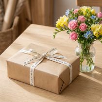 Artículo Cinta de regalo corazones cinta de algodón crema 15mm 20m