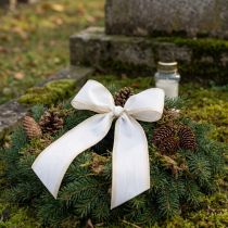 Artículo Cinta de moiré blanca para coronas con borde de perlas doradas, cinta para arreglos florales funerarios, impermeable y ecológica.