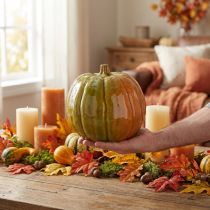 Artículo Calabaza decorativa de cerámica en tonos verdes vivos - 17,5 cm - perfecta para decorar la mesa en otoño