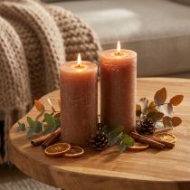 Artículo Velas de pilar de caramelo de color sólido, 85 x 200 mm, juego de 2, rústicas y románticas para decoración e iluminación.