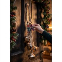 Artículo Grandes campanas navideñas doradas con lazo y ramas de abeto, decoración festiva para puertas y habitaciones, 51 cm