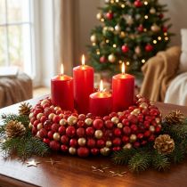 Artículo Corona de Adviento corona de bolas de oro rojo Navidad Ø33cm