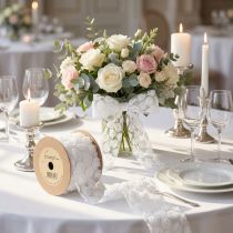 Artículo Cinta decorativa boda rosas blancas cinta de regalo 60mm 5m
