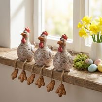 Artículo Taburete con borde decorativo de cerámica divertido pollo Pascua 9,5 cm 3 piezas
