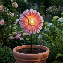 Artículo Lámpara LED solar para jardín con flores, metal, color rosa, diámetro 30 cm