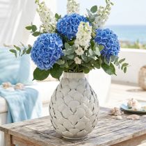 Artículo Jarrón Decoración Marítima Jarrón Metal Conchas Gris Blanco Ø24cm H31.5cm
