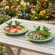 Artículo Plato decorativo baño pájaros mesa decoración cerámica verde Ø20,5cm 2uds