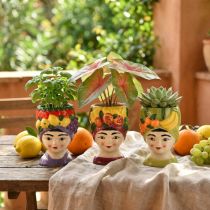 Artículo Cabeza de planta niña con fruta cerámica decorativa 13,5cm 3 piezas