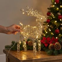 Artículo Reno LED de metal para decoración navideña de interior, dorado, 40 cm de alto