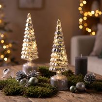Artículo Árbol de Navidad LED giratorio verde plata H34cm 2 piezas