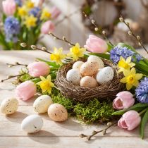 Artículo Huevos de Pascua decorativos con superficie moteada para arreglos primaverales, 3 cm, 24 piezas