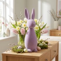 Artículo Conejito de Pascua decorativo – Segunda opción – Flocado lila morado (alto 47 cm)