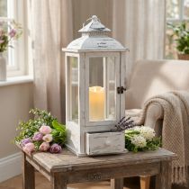 Artículo Farol decorativo vintage con cajón blanco 20×20cm H51cm