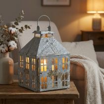 Artículo Linterna decorativa vintage casa de luz de metal blanco óxido Al.35cm