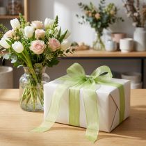 Artículo Cinta de organza verde para regalo con orillo verde lima 25 mm 50 m