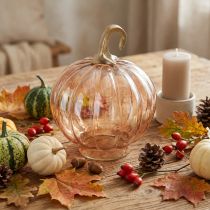 Artículo Decoración de calabaza de cristal, decoración de mesa de calabaza de cristal naranja Ø14cm H18cm