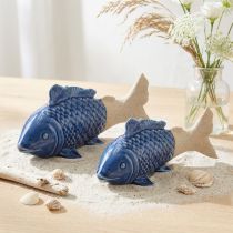 Artículo Decoración de pez de cerámica azul marino beige 20×8×8,5cm 2 uds