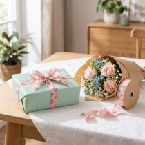 Artículo Cinta de regalo con estampado floral para regalos y manualidades divertidos, 2,5 cm de ancho, 15 m de largo