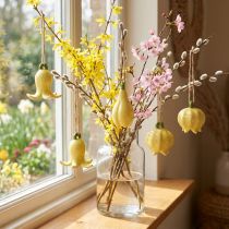 Artículo Colgantes de cerámica con forma de flor, diseño alegre, estampado floral, decoración primaveral, 9 cm, 6 piezas