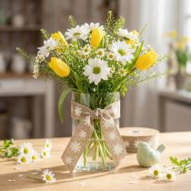 Artículo Cinta de regalo flores cinta decorativa marrón blanco 15mm 15m